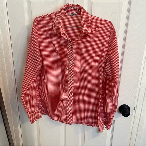 Vintage Tops - Vintage Red and White Gingham Long Sleeve Button Down Shirt